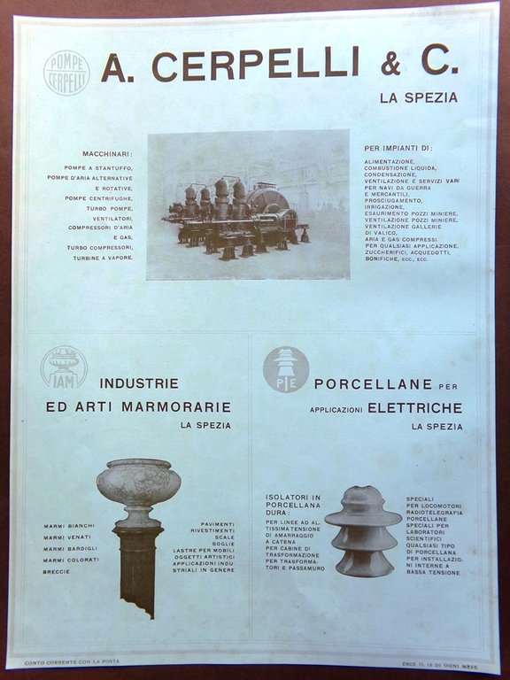 Pubblicità del 1925 Diffusione Grande Illustrazione Macchine Cerpelli La Spezia