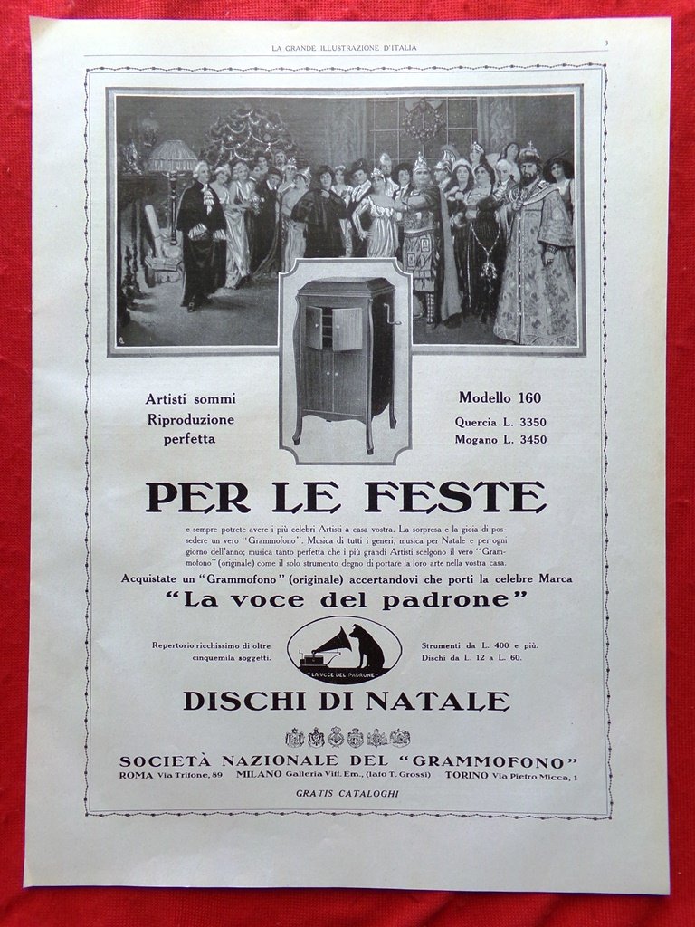 Pubblicità del 1925 La Voce del padrone Dischi di Natale …