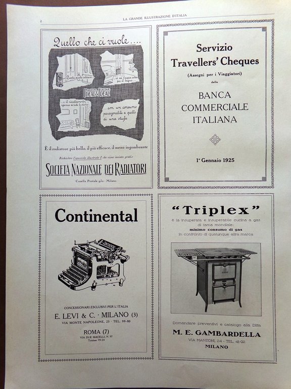 Pubblicità del 1925 Lago Maggiore Stresa Radiatori Continental Triplex Gas