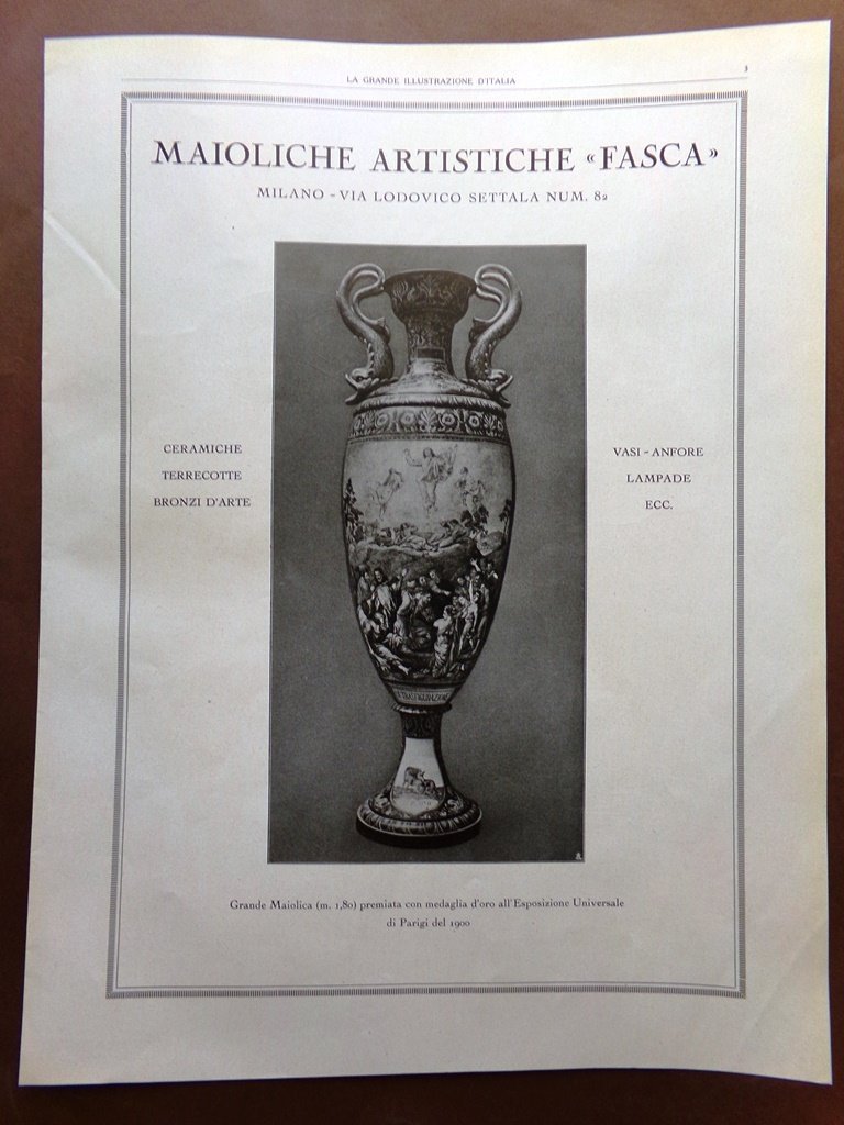 Pubblicità del 1925 Maioliche Artistiche Fasca Ceramiche Fabbrica Automobili OM