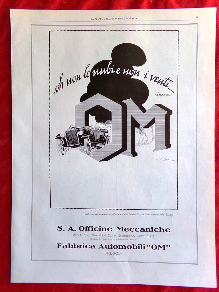 Pubblicità del 1925 Officine Automobili OM Underwood Bronzi d'Arte Pandiani