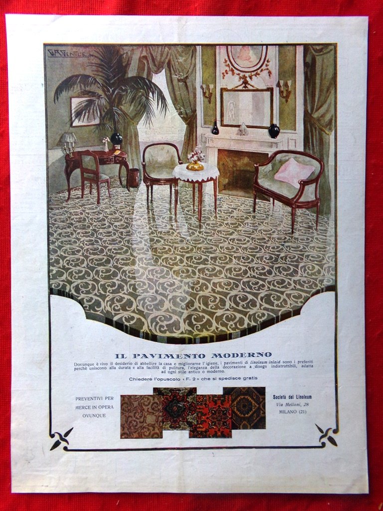 Pubblicità del 1925 Pavimento Moderno Società del Linoleum Milano