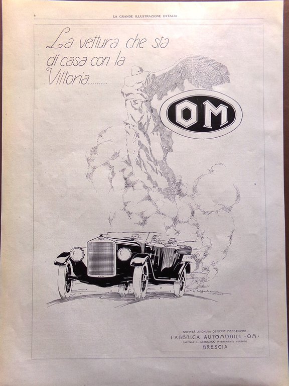 Pubblicità del 1925 Tensi Continental Macchina Phonos Automobili Brescia OM