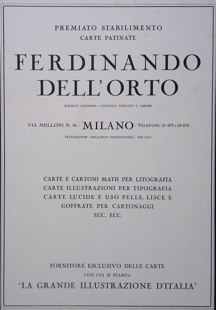 Pubblicità del 1927 Carte Patinate Ferdinando Dell'Orto Fascisti Montreal