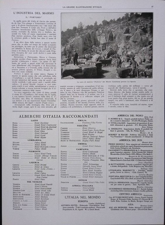 Pubblicità del 1927 Lloyd sabaudo Cava Marmo Portoro Spezia Monte …