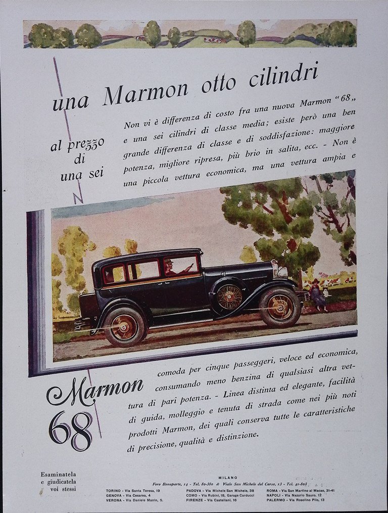 Pubblicità del 1928 Automobile Marmon Otto Cilindri Packard