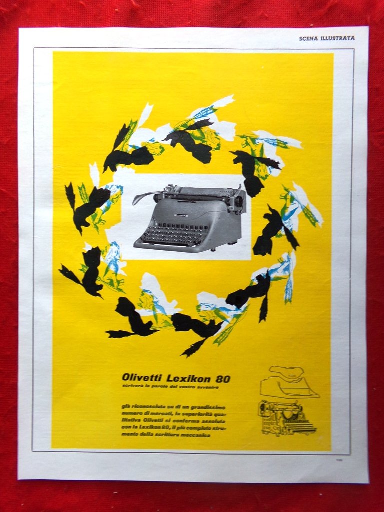 Pubblicità del 1950 Macchina da Scrivere Olivetti Lexikon 80