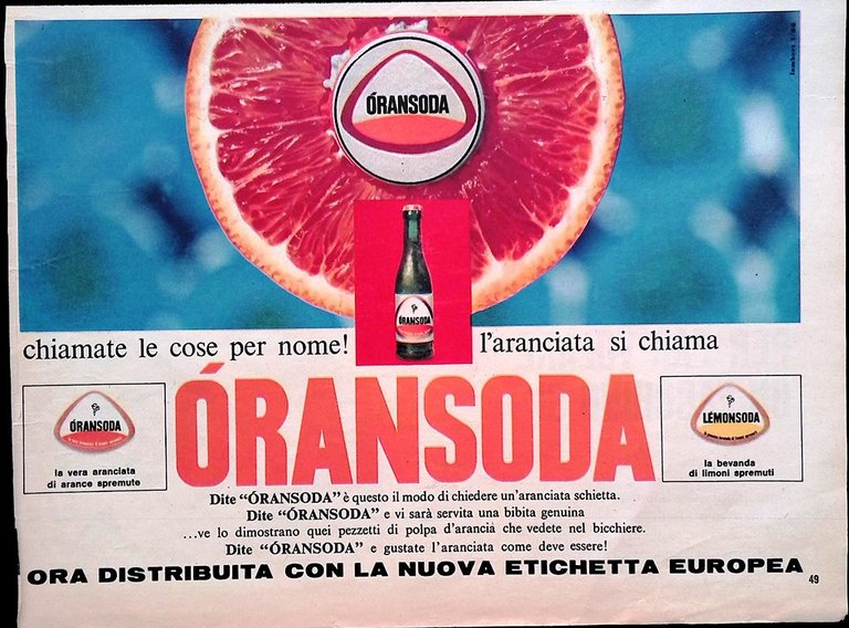 Pubblicità del 1966 Oransoda Aranciata Arance Spremute