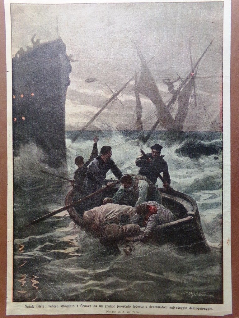 Retrocopertina Domenica Corriere nr. 1 del 1914 Veliero Affondato vicino …