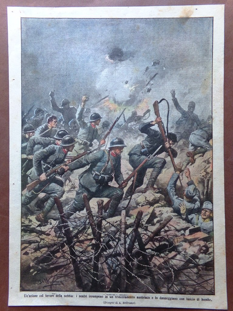 Retrocopertina Domenica Corriere nr. 15 del 1916 WW1 Trinceramento Austriaco