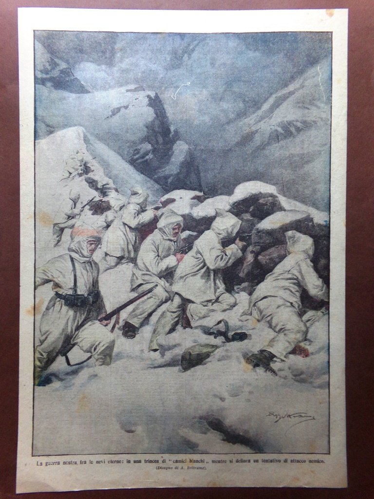 Retrocopertina Domenica Corriere nr. 3 del 1917 WW1 Guerra Nevi …