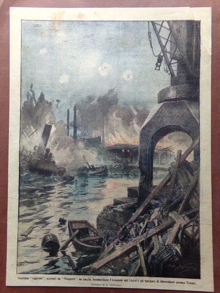 Retrocopertina Domenica Corriere nr. 39 del 1916 WW1 Bombe Arsenale …