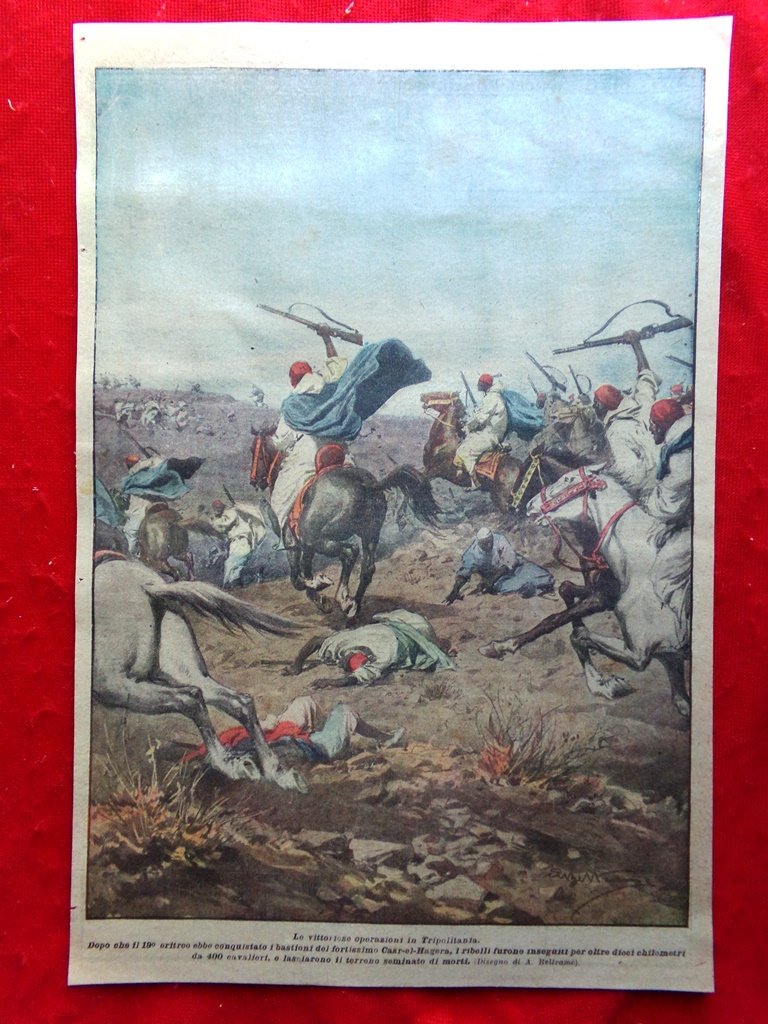 Retrocopertina Domenica Corriere nr. 7 del 1923 Tripolitania Casr Hagera …