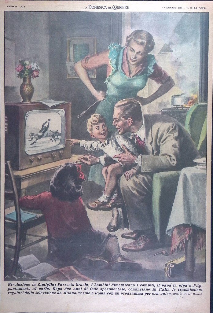 Retrocopertina Domenica del Corriere nr. 1 del 1954 Inizio Televisione …