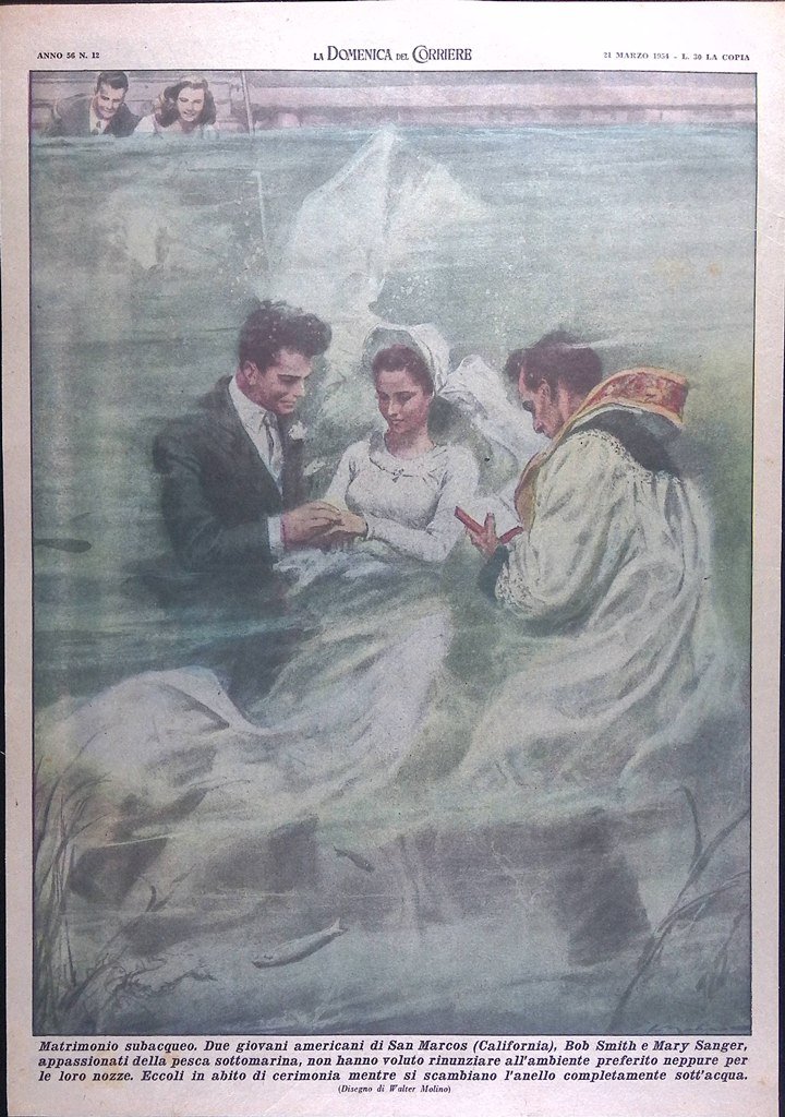 Retrocopertina Domenica del Corriere nr. 12 del 1954 Matrimonio Acqua …