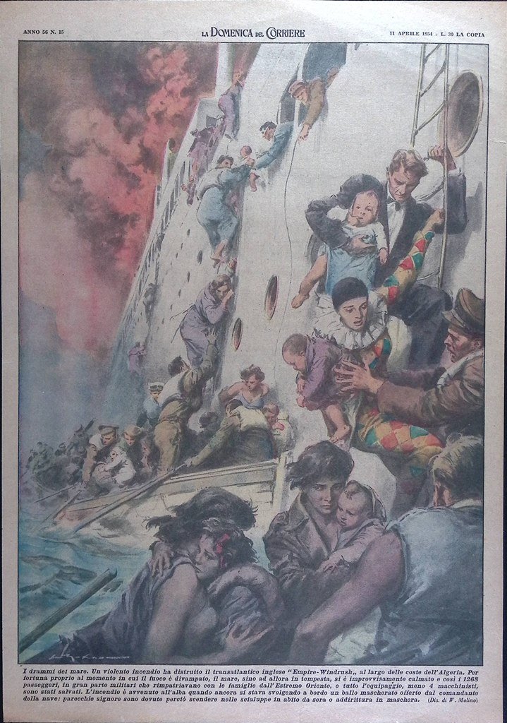 Retrocopertina Domenica del Corriere nr. 15 del 1954 Empire Windrush …