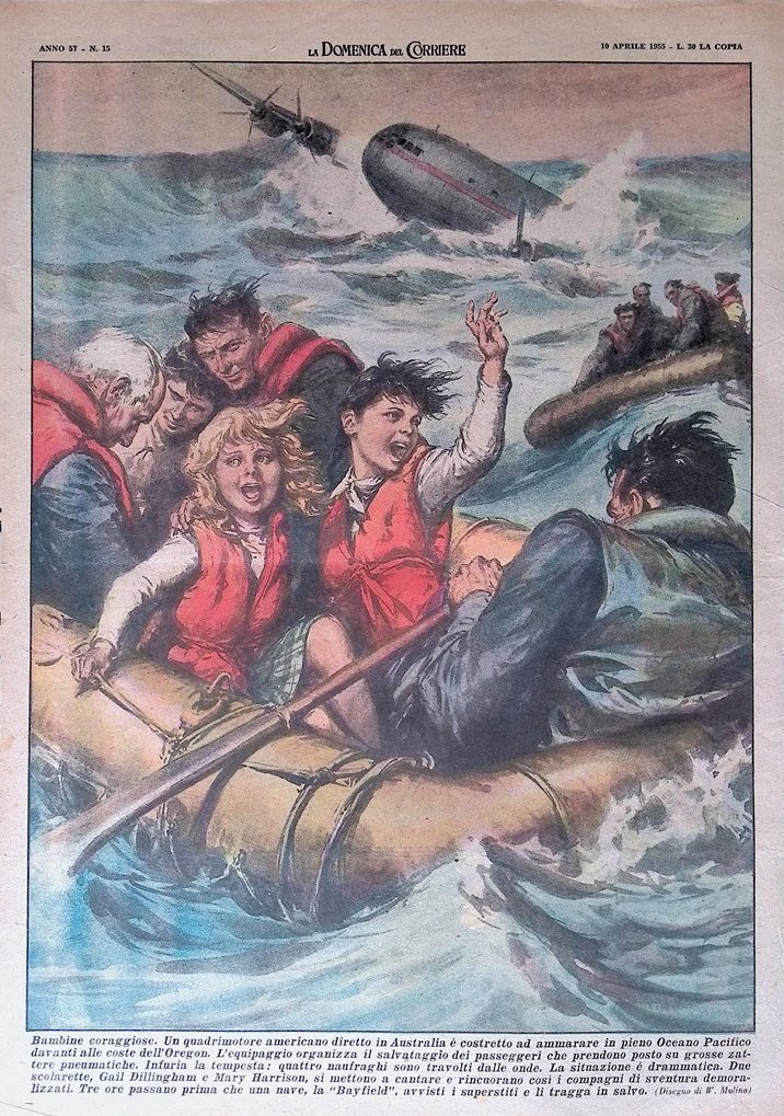 Retrocopertina Domenica del Corriere nr. 15 del 1955 Naufragio Aereo …