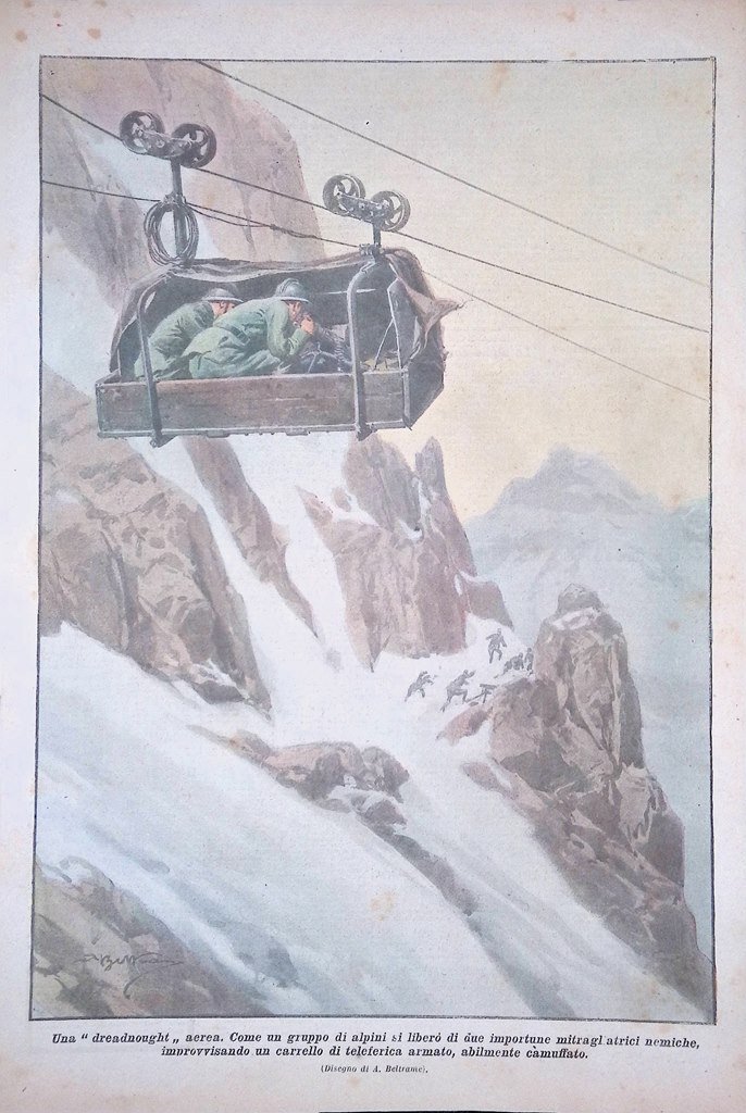 Retrocopertina Domenica del Corriere nr. 18 del 1918 WW1 Funivia …