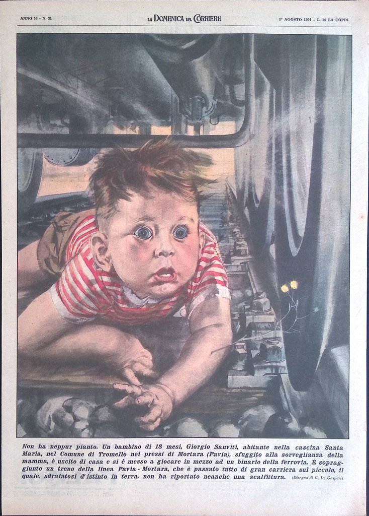 Retrocopertina Domenica del Corriere nr. 31 del 1954 Sanviti sui …