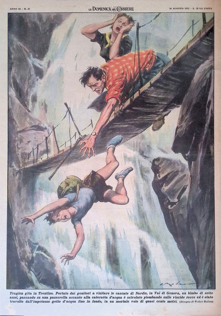 Retrocopertina Domenica del Corriere nr. 35 del 1953 Incidente Cascate …