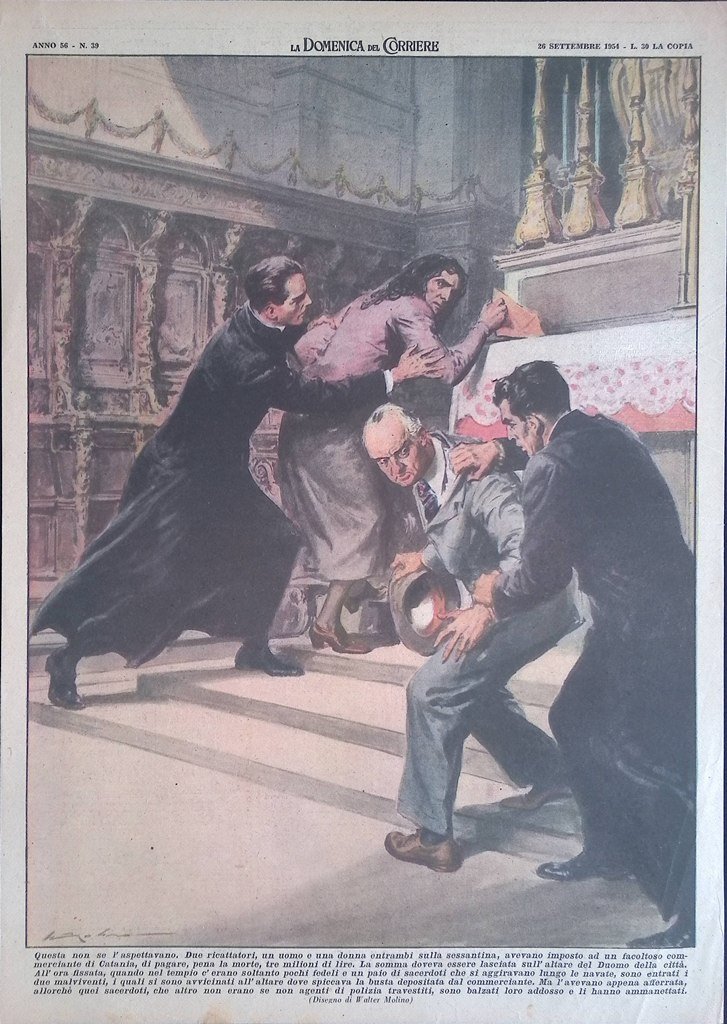 Retrocopertina Domenica del Corriere nr. 39 del 1954 Estorsione a …