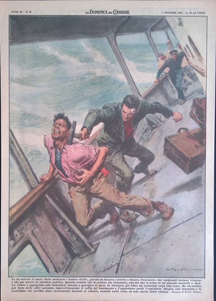 Retrocopertina Domenica del Corriere nr. 40 del 1954 Disputa Nave …