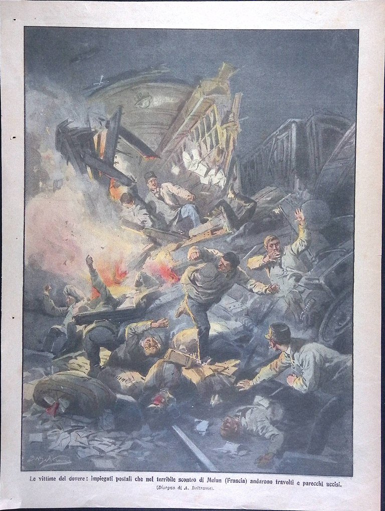 Retrocopertina Domenica del Corriere nr. 46 del 1913 Impiegati Scontro …