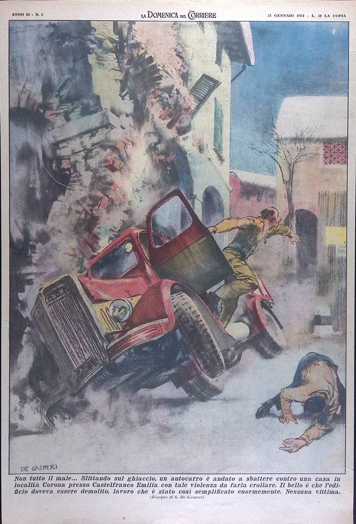 Retrocopertina Domenica del Corriere nr. 5 del 1954 Camion Castelfranco …