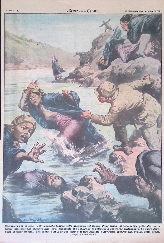 Retrocopertina Domenica del Corriere nr. 50 del 1953 Sacrificio Monache …