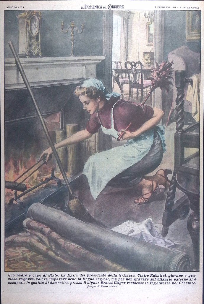 Retrocopertina Domenica del Corriere nr. 6 del 1954 Claire Rubattel …
