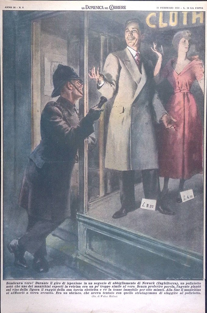 Retrocopertina Domenica del Corriere nr. 8 del 1954 Newark Ubriaco …