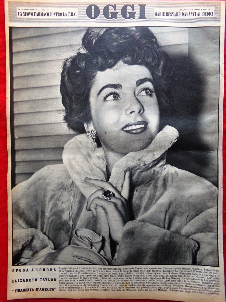 Retrocopertina Oggi nr. 10 del 1952 Elizabeth Taylor Fidanzata d'America