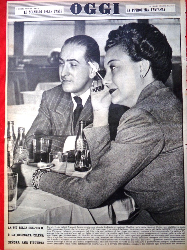 Retrocopertina Oggi nr. 3 del 1952 Delegata Cilena ONU Ana …