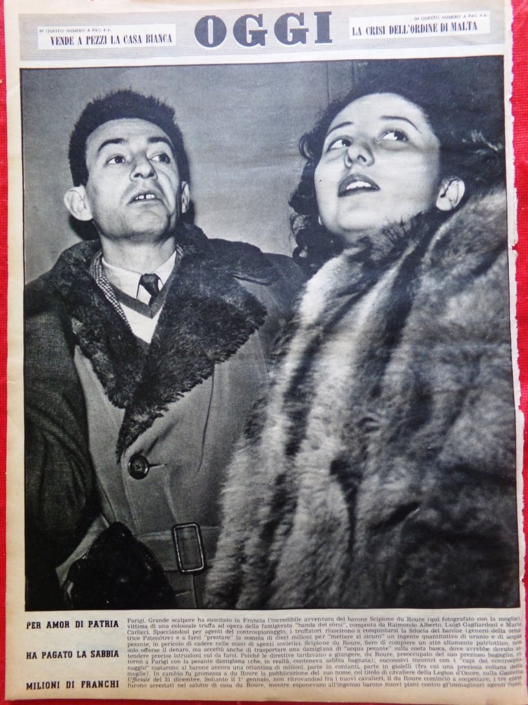 Retrocopertina Oggi nr. 4 del 1952 Barone Scipione du Roure …