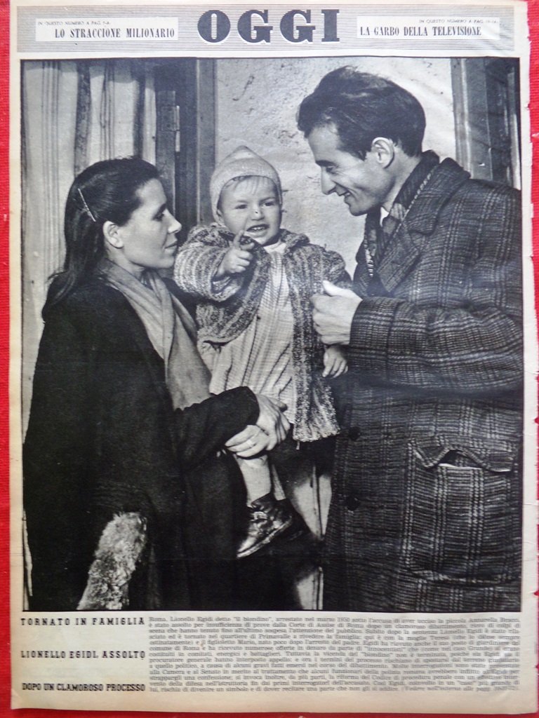 Retrocopertina Oggi nr. 5 del 1952 Lionello Egidi Assolto dopo …