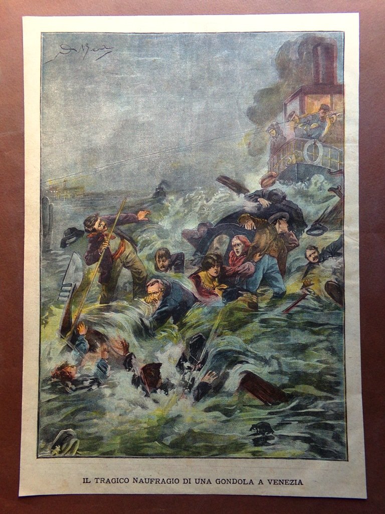 Retrocopertina Tribuna Illustrata nr. 51 del 1904 naufragio Gondola a …