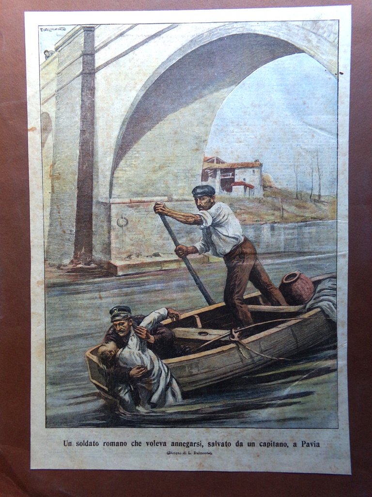 Retrocopertina Tribuna Illustrata nr. 52 del 1908 Soldato Romano Salvato …