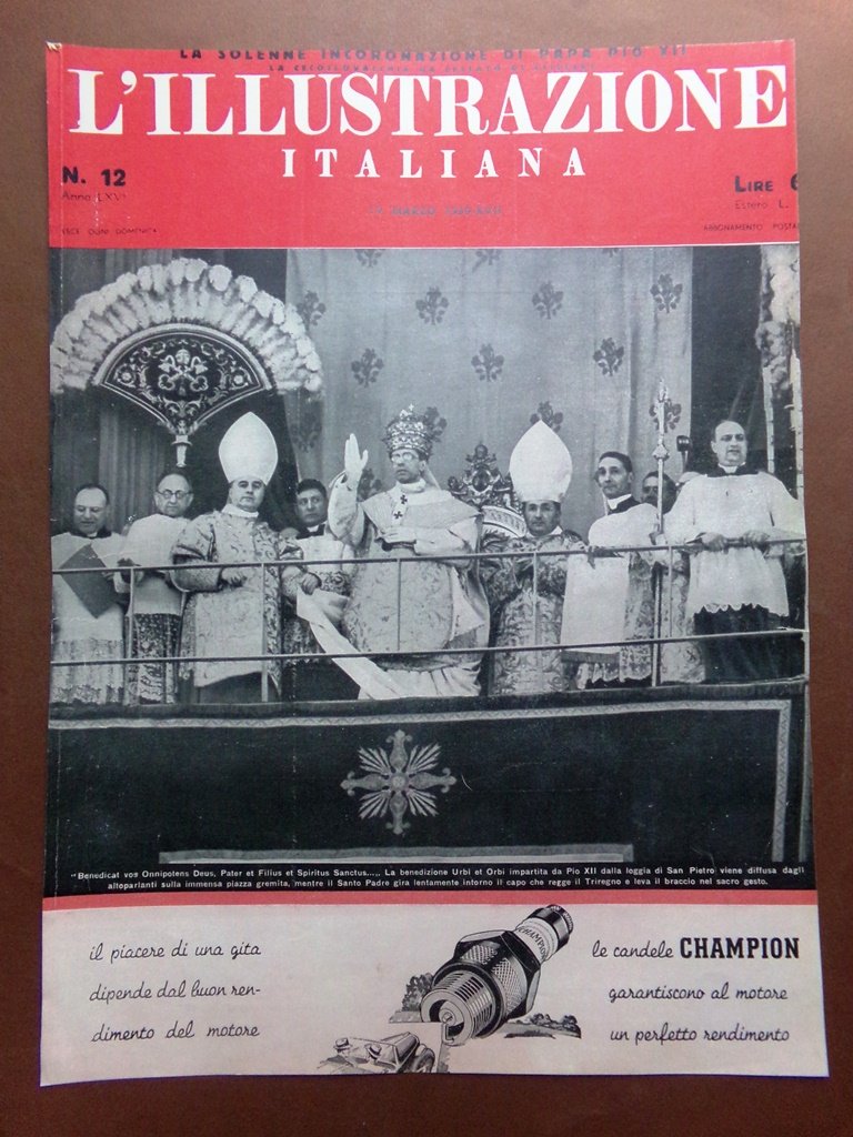 Sovracopertina Illustrazione Italiana nr. 12 del 1939 Benedizione Papa Pio …