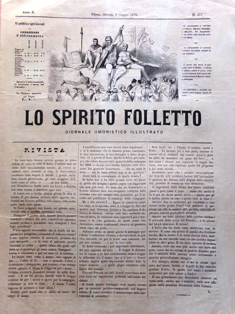Spirito Folletto del 9 Giugno 1870 Gonin Corse Ippiche Caccia …