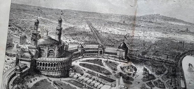 Stampa del 1878 Panorama Generale Esposizione di Parigi Trocadero Campo …