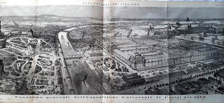 Stampa del 1878 Panorama Generale Esposizione di Parigi Trocadero Campo …