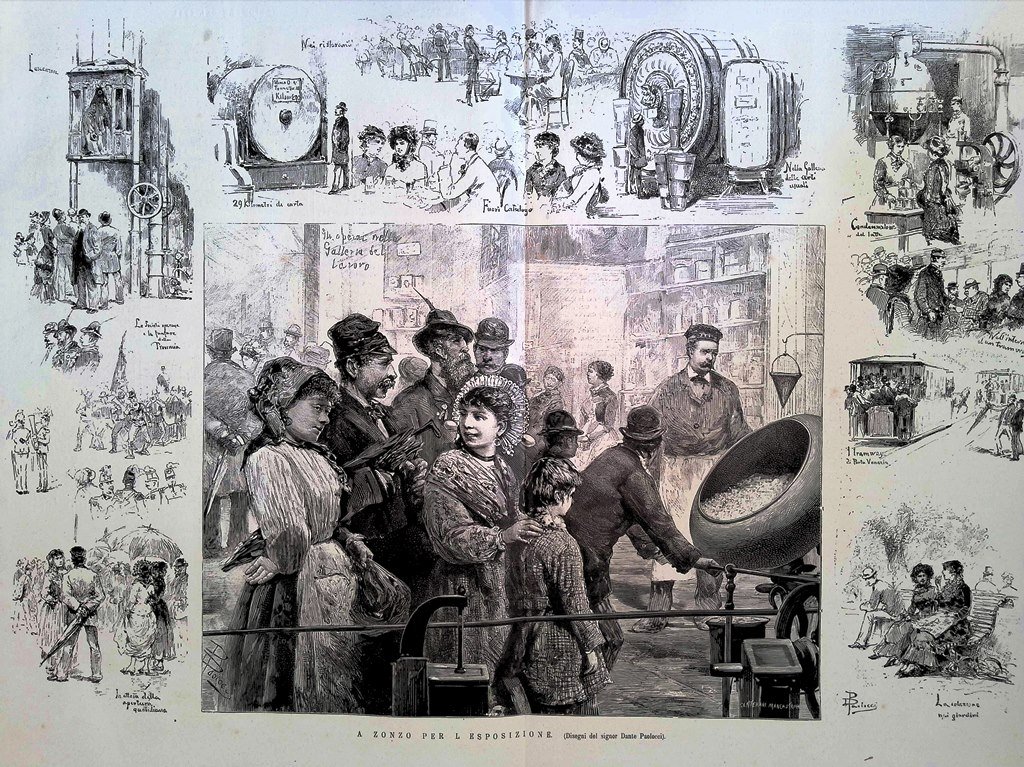 Stampa del 1881 A zonzo per l'Esposizione Milano Dante Paolocci …