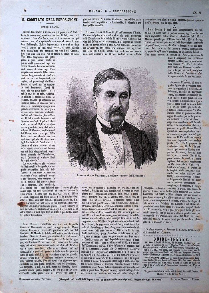 Stampa del 1881 Comitato Esposizione Nazionale Milano Giulio Belinzaghi