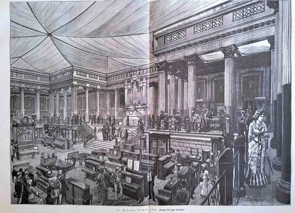 Stampa del 1881 Il Salone Pompeiano Bonamore Esposizione Milano