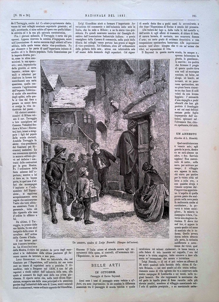 Stampa del 1881 Un Arresto Quadro Luigi Bianchi Esposizione Milano