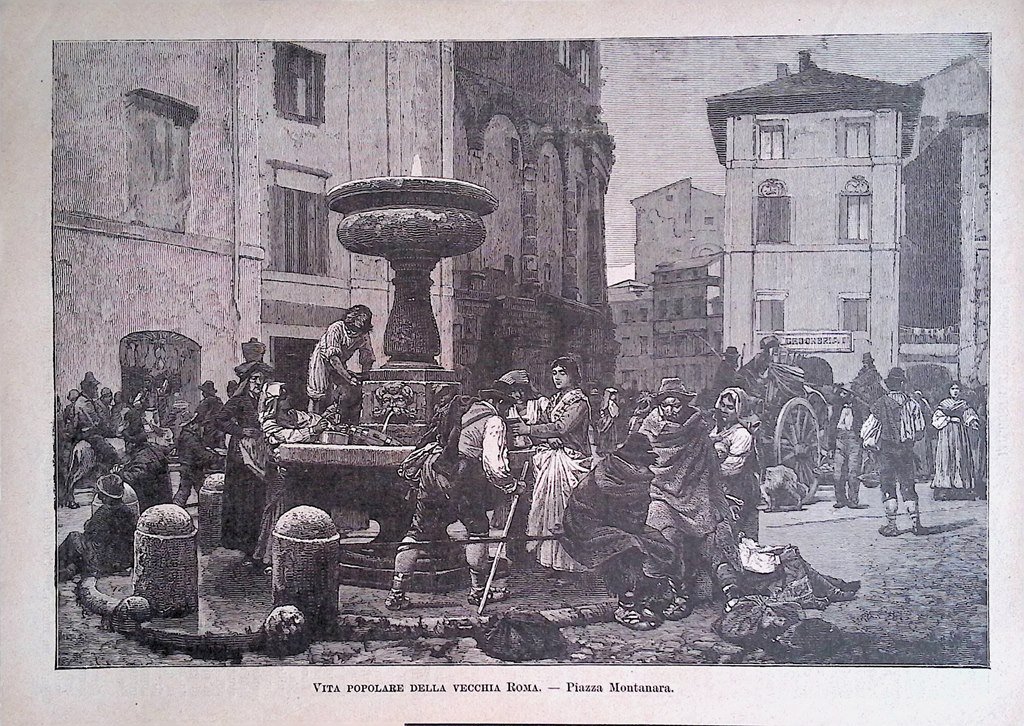 Stampa del 1886 Vita Popolare della Vecchia Roma Piazza Montanara