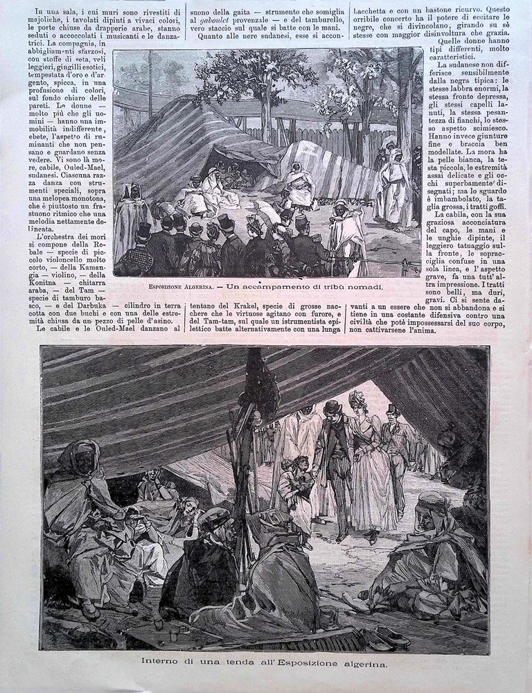 Stampa del 1889 Accampamento Nomadi Algeria Interno Tenda Esposizione Parigi