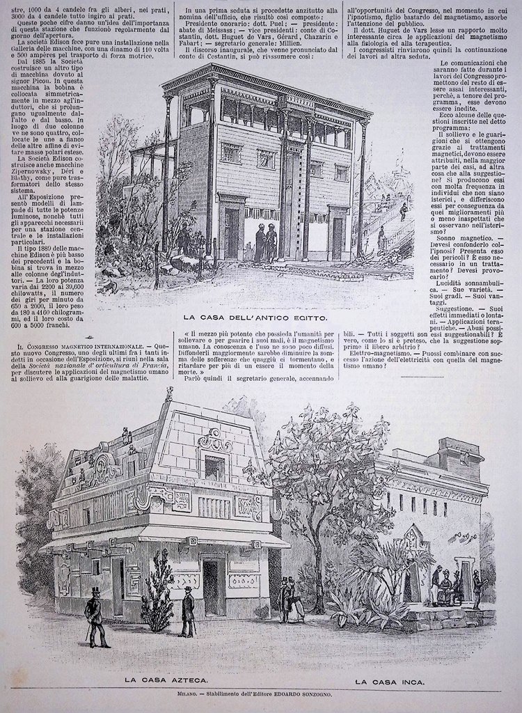 Stampa del 1889 Casa Antico Egitto Azteca Inca Esposizione di …