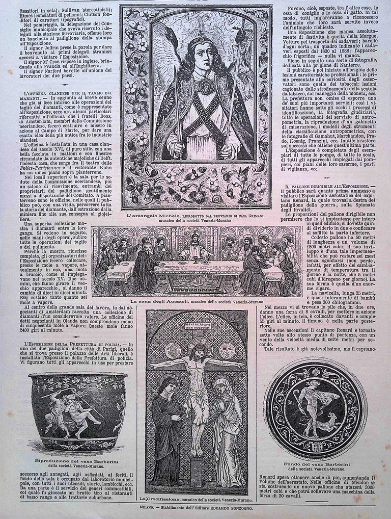 Stampa del 1889 Cena Apostoli Arcangelo Michele Vaso Barberini Venezia …