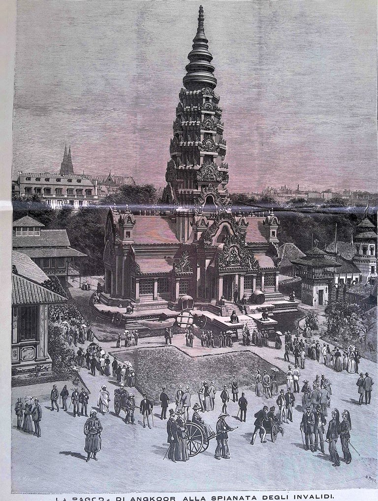 Stampa del 1889 Esposizione di Parigi La Pagoda di Angkoor …